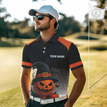 Load image into Gallery viewer, Black and Orange Funny pumpkin Golf Ball Men golf polo shirts Custom Halloween team mens golf wear NQS10778