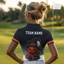 Load image into Gallery viewer, Black and Orange Funny pumpkin Golf Ball Women golf polo shirt Custom Halloween team ladies golf wear NQS10778
