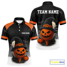Load image into Gallery viewer, Black and Orange Funny pumpkin Golf Ball Men golf polo shirts Custom Halloween team mens golf wear NQS10778