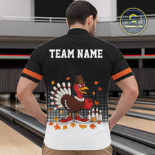 Load image into Gallery viewer, Black and Orange Turkey Bowling Polo, 1/4 Zip Shirts For Men Custom Thanksgiving team Bowling jersey NQS10779
