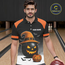 Load image into Gallery viewer, Black and Orange Funny Halloween Bowling Polo, 1/4 Zip Shirts For Men Custom team Bowling jersey NQS10780