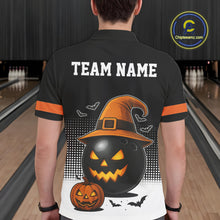 Load image into Gallery viewer, Black and Orange Funny Halloween Bowling Polo, 1/4 Zip Shirts For Men Custom team Bowling jersey NQS10780