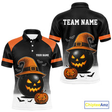 Load image into Gallery viewer, Black and Orange Funny Halloween Bowling Polo, 1/4 Zip Shirts For Men Custom team Bowling jersey NQS10780