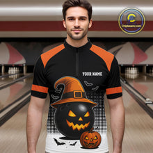 Load image into Gallery viewer, Black and Orange Funny Halloween Bowling Polo, 1/4 Zip Shirts For Men Custom team Bowling jersey NQS10780