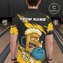 Load image into Gallery viewer, Black And Yellow Funny Beer Bowling Men Polo, 1/4 Zip Shirts Custom Angry Beer Glass Bowling Jersey NQS10784