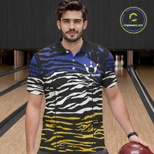 Load image into Gallery viewer, Blue, Yellow and White Tiger Skin Pattern Bowling Shirts For Men Custom Bowling Team jerseys NQS9803