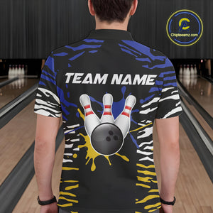Blue, Yellow and White Tiger Skin Pattern Bowling Shirts For Men Custom Bowling Team jerseys NQS9803