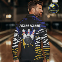Load image into Gallery viewer, Blue, Yellow and White Tiger Skin Pattern Bowling Shirts For Men Custom Bowling Team jerseys NQS9803