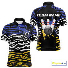 Load image into Gallery viewer, Blue, Yellow and White Tiger Skin Pattern Bowling Shirts For Men Custom Bowling Team jerseys NQS9803