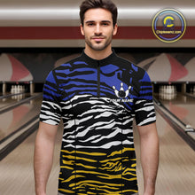 Load image into Gallery viewer, Blue, Yellow and White Tiger Skin Pattern Bowling Shirts For Men Custom Bowling Team jerseys NQS9803