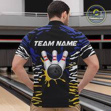 Load image into Gallery viewer, Blue, Yellow and White Tiger Skin Pattern Bowling Shirts For Men Custom Bowling Team jerseys NQS9803
