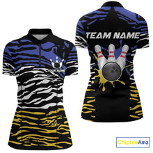 Load image into Gallery viewer, Blue, Yellow and White Tiger Skin Pattern Bowling Shirts For Women Custom Bowling Team jerseys NQS9803