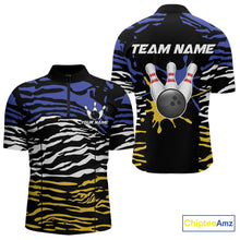 Load image into Gallery viewer, Blue, Yellow and White Tiger Skin Pattern Bowling Shirts For Men Custom Bowling Team jerseys NQS9803