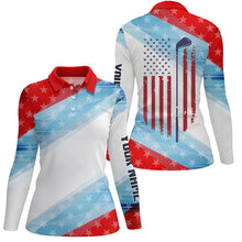 Load image into Gallery viewer, Red white and blue American flag Womens golf polo shirt custom patriotic polo shirts golfing gift NQS5375