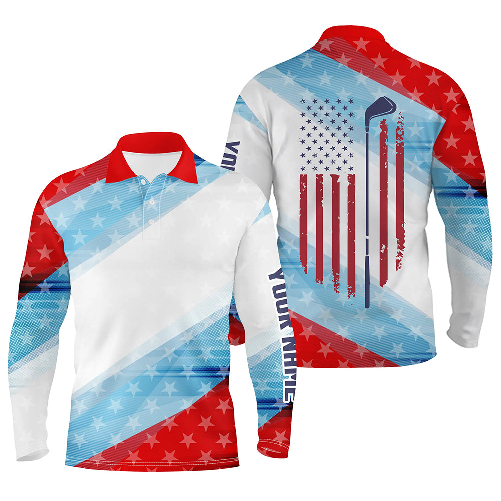 Red white and blue American flag Mens golf polo shirt custom mens patriotic polo shirts golfing gift NQS5375