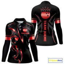 Load image into Gallery viewer, Black and Red crown Bowling ball Polo, Quarter Zip Shirts for Women Custom Bowling Team jerseys NQS10047