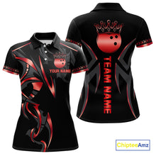 Load image into Gallery viewer, Black and Red crown Bowling ball Polo, Quarter Zip Shirts for Women Custom Bowling Team jerseys NQS10047