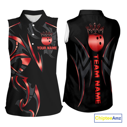Black and Red crown Bowling sleeveless polo Shirt Custom Bowling Team jerseys NQS10047