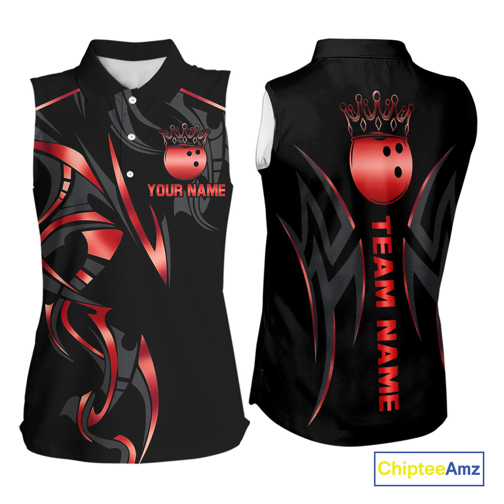 Black and Red crown Bowling sleeveless polo Shirt Custom Bowling Team jerseys NQS10047