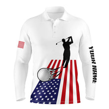 Load image into Gallery viewer, American flag Mens golf polo shirts custom name patriotic white golf shirt, patriotic mens golf wear NQS7964
