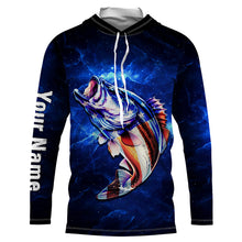 Load image into Gallery viewer, American flag Largemouth Bass Fishing blue galaxy background Custom name UV protection fishing shirts NQS782