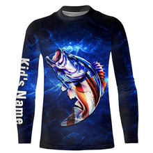 Load image into Gallery viewer, American flag Largemouth Bass Fishing blue galaxy background Custom name UV protection fishing shirts NQS782