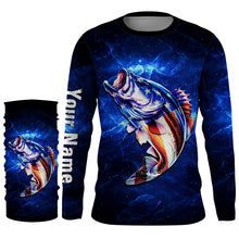 Load image into Gallery viewer, American flag Largemouth Bass Fishing blue galaxy background Custom name UV protection fishing shirts NQS782