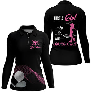 Funny Pink and Black Women golf polo shirts custom ladies golf tops Just a girl who loves golf NQS8387