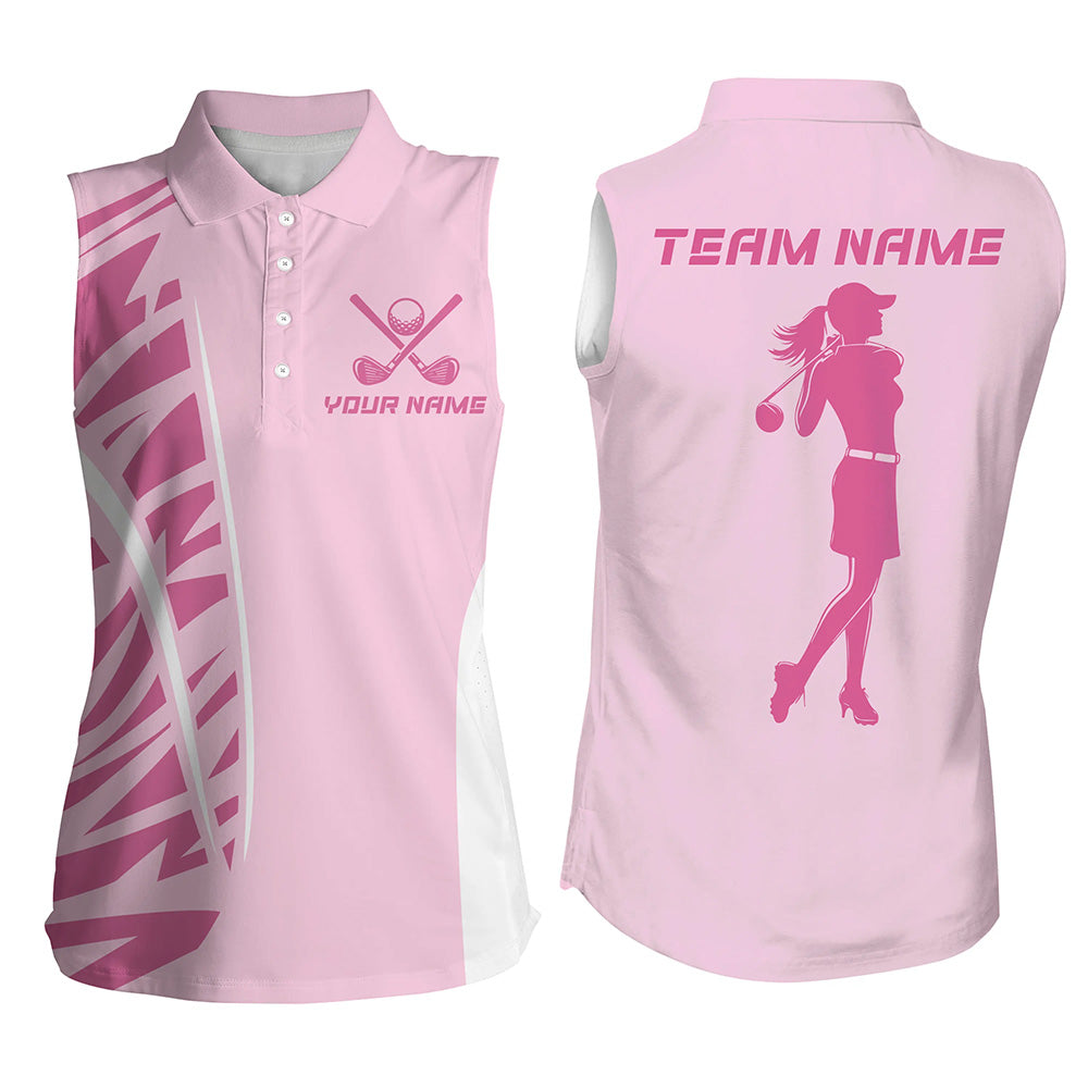 Pink Women sleeveless golf polo shirt custom golf tank top for women, women's golf apparel NQS8389