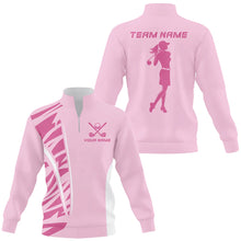 Load image into Gallery viewer, Pink Quarter zip golf sweatshirt custom pink golf sweater outfit, golf costumes NQS8389