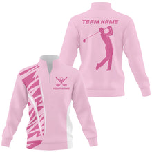 Load image into Gallery viewer, Pink Quarter zip golf sweatshirt custom pink golf sweater outfit, golf costumes NQS8389