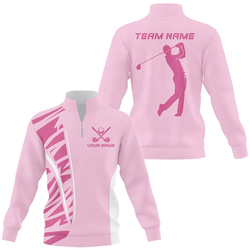 Pink Quarter zip golf sweatshirt custom pink golf sweater outfit, golf costumes NQS8389