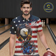 Load image into Gallery viewer, Vintage American Flag Eagle Bowling Polo, 1/4 Zip Shirt for Men Custom Patriotic Team Bowling Jersey NQS10569