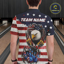 Load image into Gallery viewer, Vintage American Flag Eagle Bowling Polo, 1/4 Zip Shirt for Men Custom Patriotic Team Bowling Jersey NQS10569