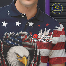 Load image into Gallery viewer, Vintage American Flag Eagle Bowling Polo, 1/4 Zip Shirt for Men Custom Patriotic Team Bowling Jersey NQS10569