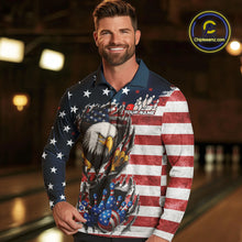 Load image into Gallery viewer, Vintage American Flag Eagle Bowling Polo, 1/4 Zip Shirt for Men Custom Patriotic Team Bowling Jersey NQS10569