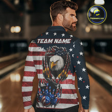 Load image into Gallery viewer, Vintage American Flag Eagle Bowling Polo, 1/4 Zip Shirt for Men Custom Patriotic Team Bowling Jersey NQS10569