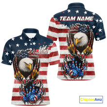 Load image into Gallery viewer, Vintage American Flag Eagle Bowling Polo, 1/4 Zip Shirt for Men Custom Patriotic Team Bowling Jersey NQS10569