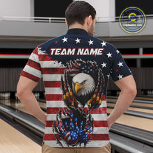 Load image into Gallery viewer, Vintage American Flag Eagle Bowling Polo, 1/4 Zip Shirt for Men Custom Patriotic Team Bowling Jersey NQS10569