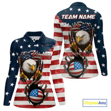 Load image into Gallery viewer, Vintage American Flag Eagle Womens golf polo shirts Custom Patriotic Team Golf top for ladies NQS10570
