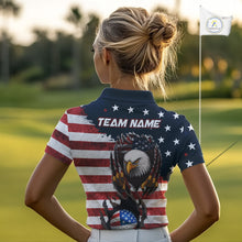 Load image into Gallery viewer, Vintage American Flag Eagle Womens golf polo shirts Custom Patriotic Team Golf top for ladies NQS10570