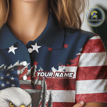 Load image into Gallery viewer, Vintage American Flag Eagle Womens golf polo shirts Custom Patriotic Team Golf top for ladies NQS10570