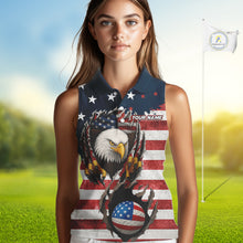 Load image into Gallery viewer, Vintage American Flag Eagle Womens Sleeveless polo shirts Custom Patriotic Team Golf top for ladies NQS10570