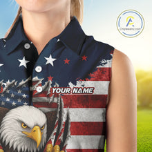 Load image into Gallery viewer, Vintage American Flag Eagle Womens Sleeveless polo shirts Custom Patriotic Team Golf top for ladies NQS10570