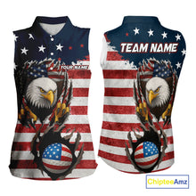 Load image into Gallery viewer, Vintage American Flag Eagle Womens Sleeveless polo shirts Custom Patriotic Team Golf top for ladies NQS10570