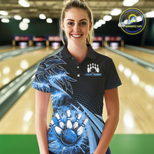 Load image into Gallery viewer, Black and Blue Bowling Polo, 1/4 zip shirts For Women Custom Team Bowling Jerseys, Gift For Bowlers NQS10786