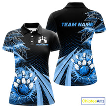 Load image into Gallery viewer, Black and Blue Bowling Polo, 1/4 zip shirts For Women Custom Team Bowling Jerseys, Gift For Bowlers NQS10786