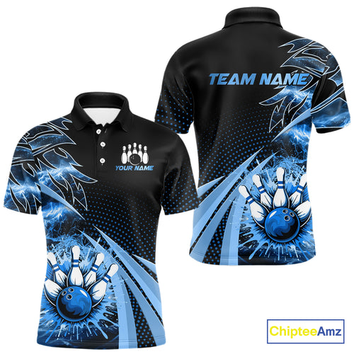 Black and Blue Bowling Polo, Quarter zip shirts For Men Custom Team Bowling Jerseys, Gift For Bowlers NQS10786
