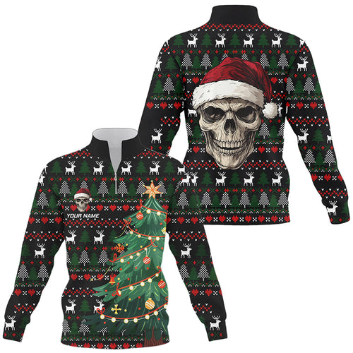 Funny Ugly Christmas pattern Santa Skull Quarter zip golf sweatshirt Custom Xmas Golf Sweater Gifts NQS9082