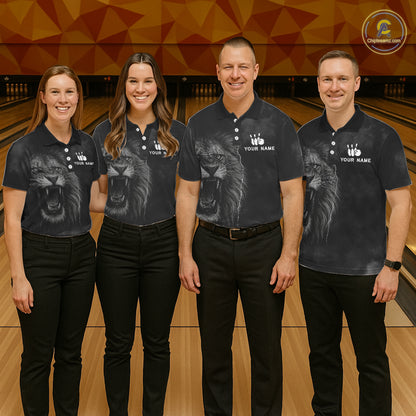 Lightning Thunder Smoke Lion Bowling Polo, 1/4 Zip Shirts For Men Custom Lion Team Bowling Jerseys NQS11162